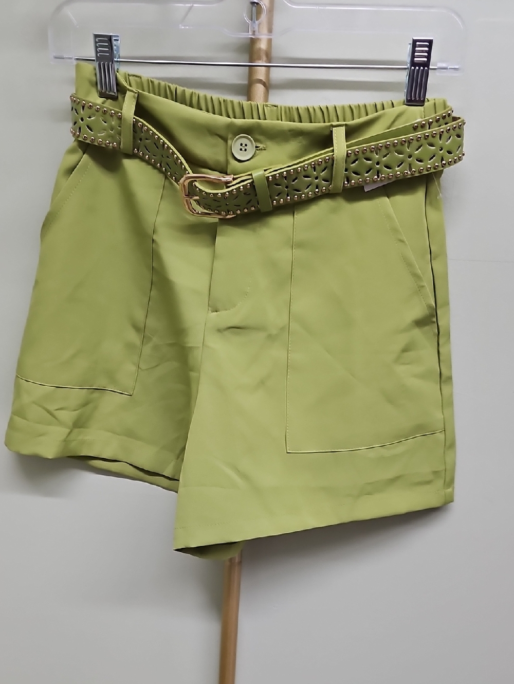 Women’s Olive Green High-Waist Belted Shorts